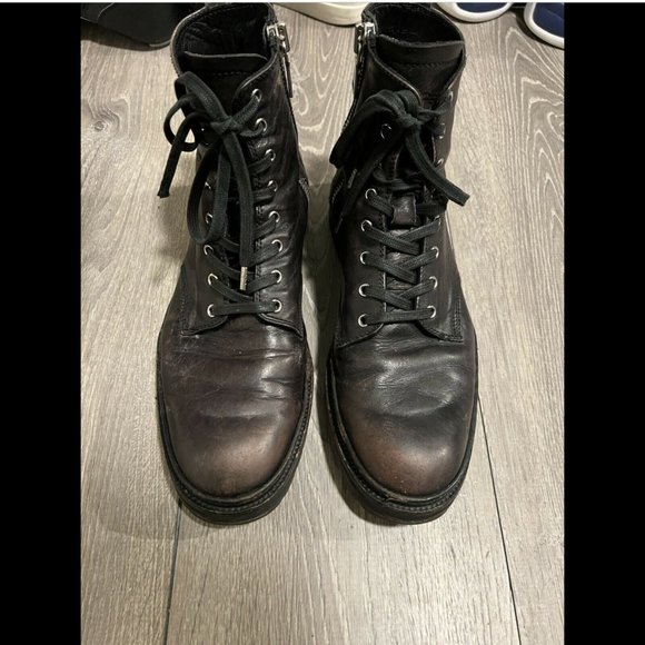 Black Leather Combat Lace Up Boots 